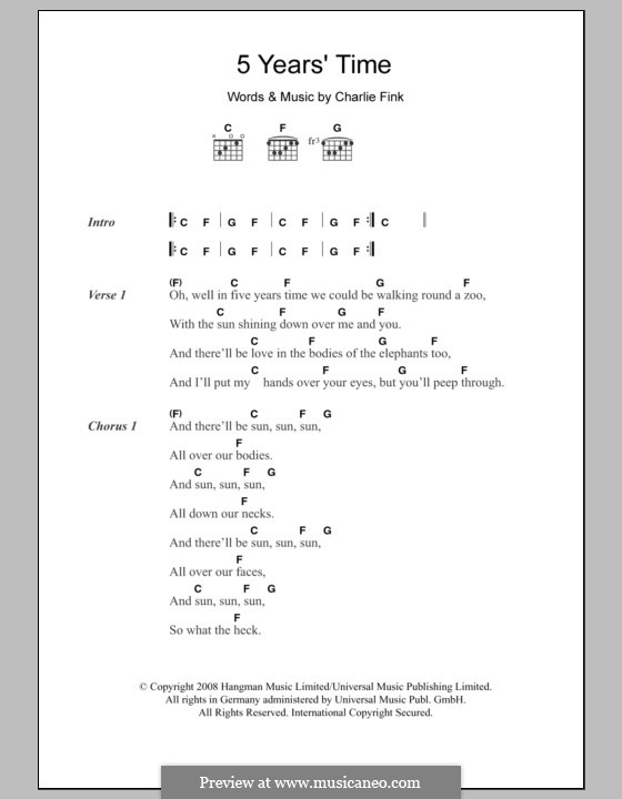 5 Years Time (Noah and The Whale): Lyrics and chords by Charlie Fink