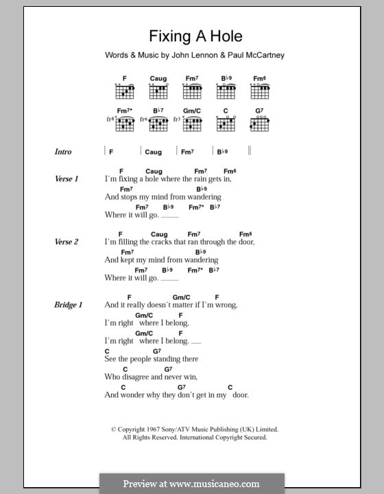 Fixing a Hole (The Beatles): Lyrics and chords by John Lennon, Paul McCartney