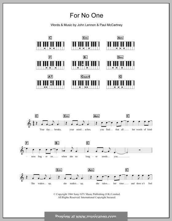 For no One (The Beatles): For keyboard by John Lennon, Paul McCartney