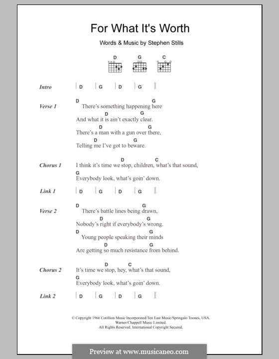 For What It's Worth (Buffalo Springfield): Lyrics and chords by Stephen Stills