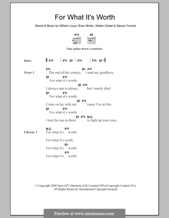 For What It's Worth (Placebo): Lyrics and chords by Brian Molko, Stefan Olsdal, Steven Forrest, William Lloyd