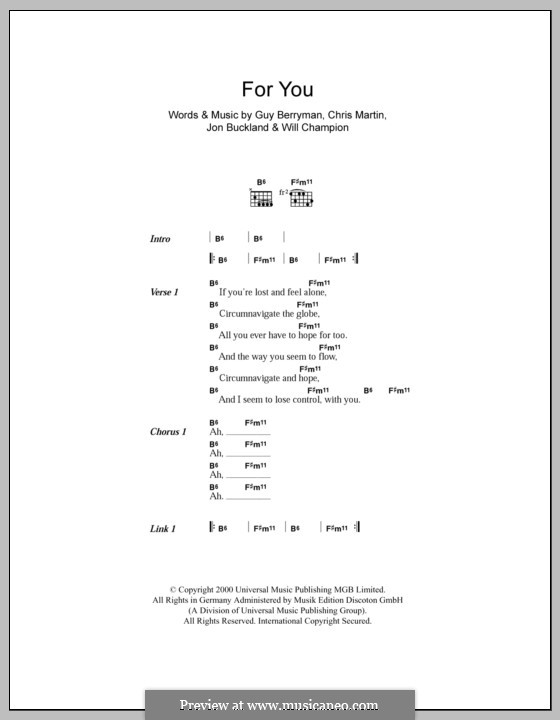 For You (Coldplay): Lyrics and chords by Chris Martin, Guy Berryman, Jonny Buckland, Will Champion