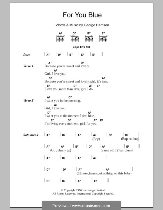 For You Blue (The Beatles): Lyrics and chords by George Harrison