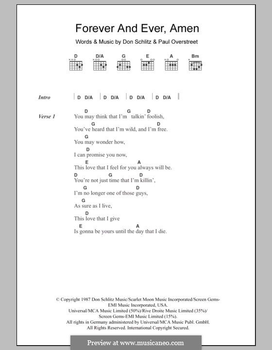 Forever and Ever, Amen (Randy Travis): Lyrics and chords by Don Schlitz, Paul Overstreet