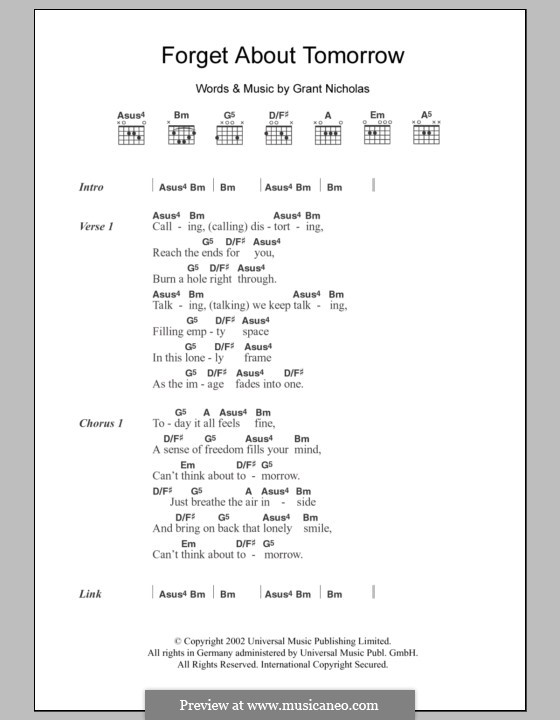 Forget About Tomorrow (Feeder): Lyrics and chords by Grant Nicholas