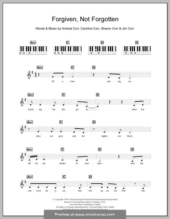 Forgiven, Not Forgotten (The Corrs): For keyboard by Andrea Corr, Caroline Corr, Jim Corr, Sharon Corr