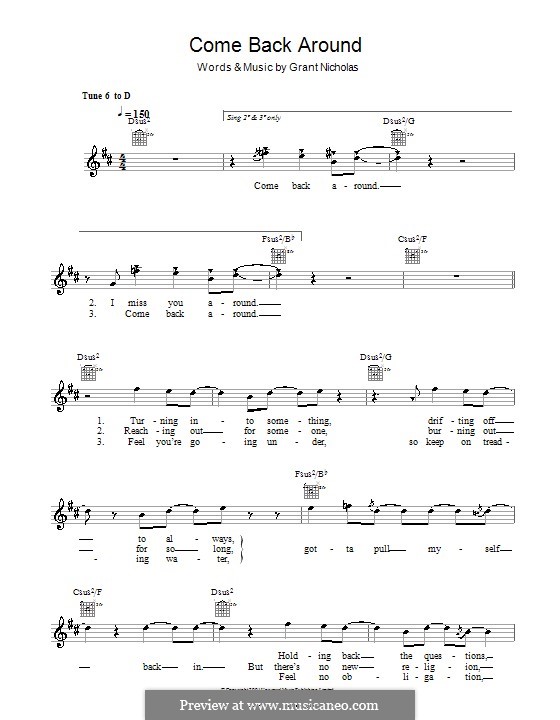 Come Back Around Feeder By G Nicholas Sheet Music On Musicaneo
