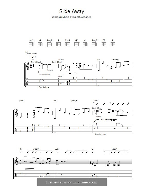 Slide Away (Oasis): For guitar with tab by Noel Gallagher