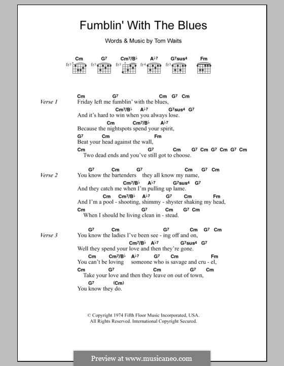 Fumblin' with the Blues: Lyrics and chords by Tom Waits