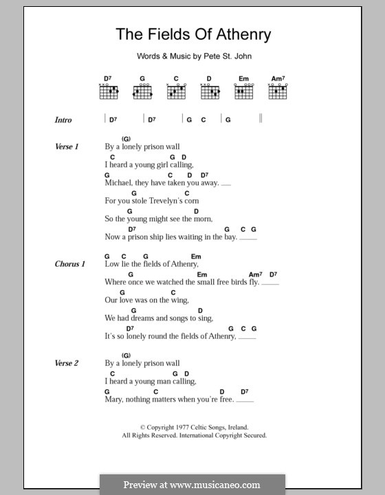 The Fields of Athenry: Lyrics and chords by Pete St. John