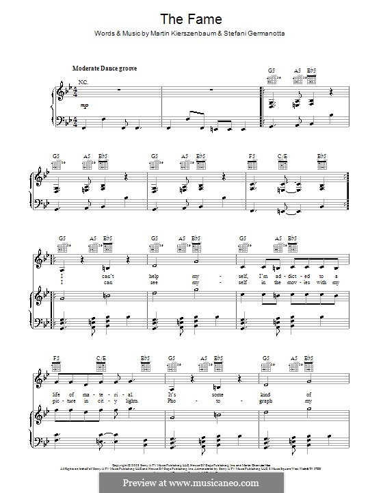 The Fame (Lady Gaga): For voice and piano (or guitar) by Martin Kierszenbaum, Stefani Germanotta