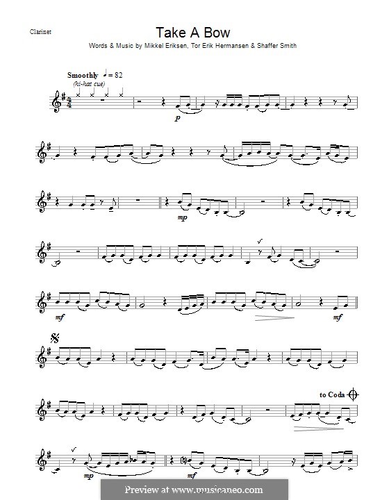 Take a Bow (Rihanna): For clarinet by Mikkel Storleer Eriksen, Ne-Yo, Tor Erik Hermansen