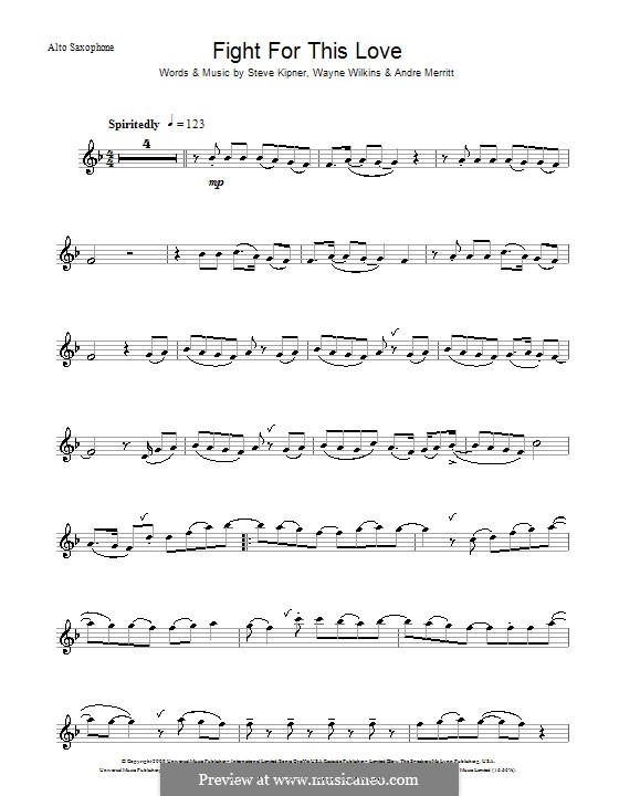 Fight for This Love (Cheryl Cole): For alto saxophone by Andre Merritt, Stephen Alan Kipner, Wayne Wilkins