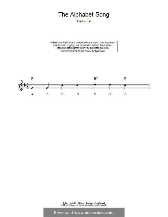 Alphabet Song: Melody line, lyrics and chords by folklore