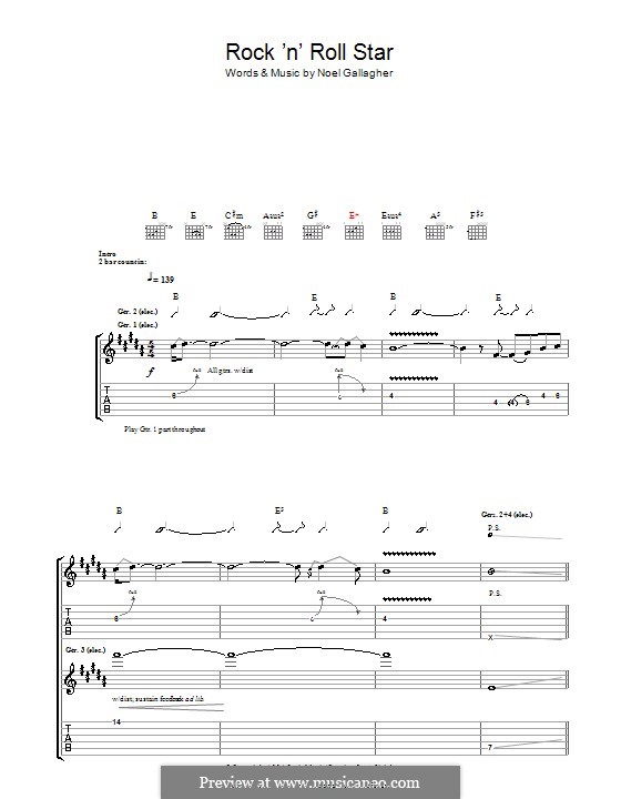 Rock 'n' Roll Star (Oasis): For guitar with tab by Noel Gallagher