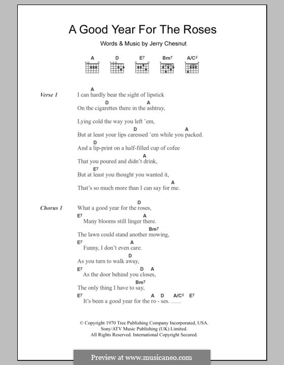 A Good Year for the Roses (Elvis Costello): Lyrics and chords by Jerry Chesnut