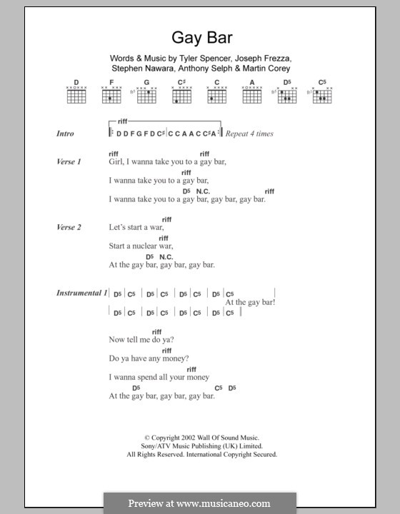 Gay Bar (Electric Six): Lyrics and chords by Anthony Selph, Joseph Frezza, Martin Corey, Stephen Nawara, Tyler Spencer