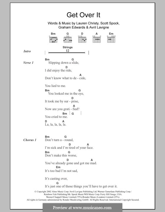 Get Over It: Lyrics and chords by Avril Lavigne, Graham Edwards, Lauren Christy, Scott Spock