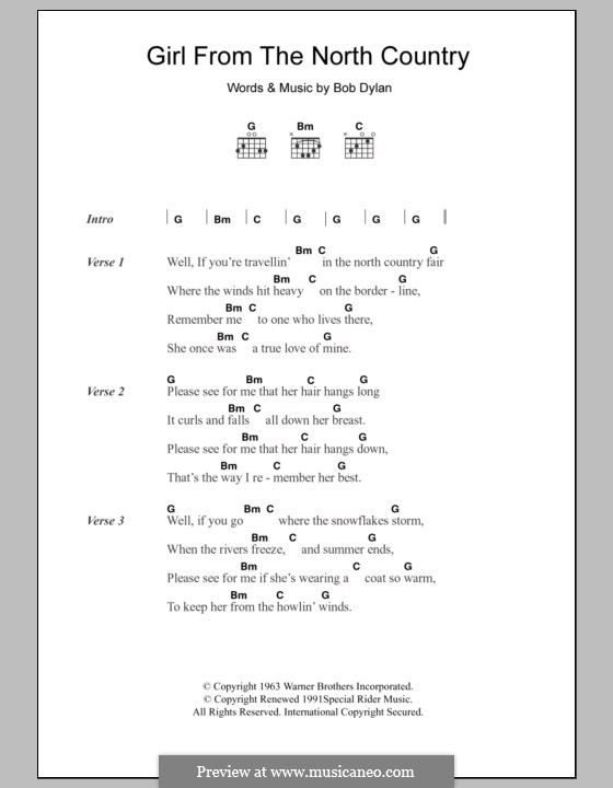 Girl from the North Country by B. Dylan - sheet music on MusicaNeo