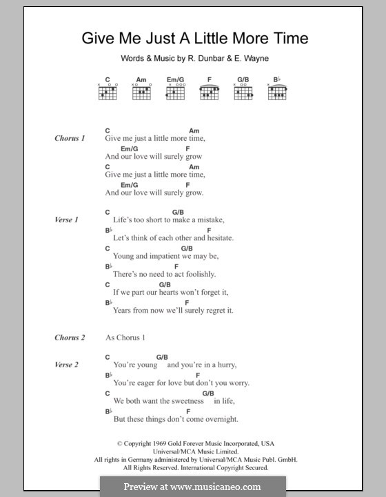 Give Me Just a Little More Time: Lyrics and chords (Chairmen of the Board) ...
