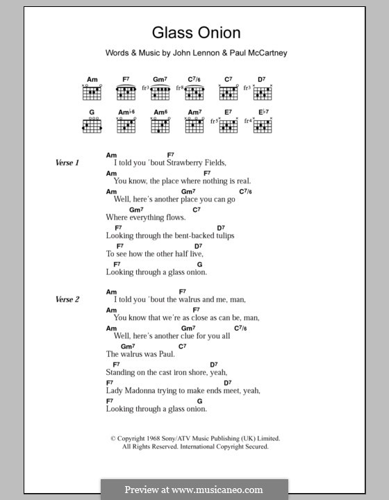 Glass Onion (The Beatles): Lyrics and chords by John Lennon, Paul McCartney