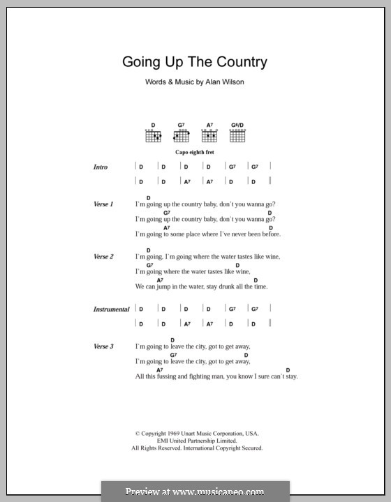 Going Up the Country: Lyrics and chords by Alan Wilson