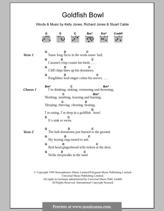 Goldfish Bowl (Stereophonics): Lyrics and chords by Kelly Jones, Richard Jones, Stuart Cable