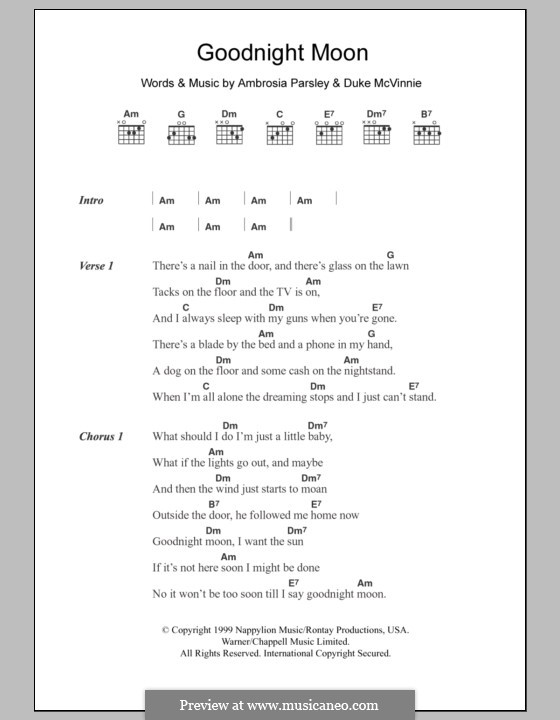 Goodnight Moon (from Kill Bill Vol.2): Lyrics and chords (Shivaree) by Ambrosia Parsley, Duke McVinnie