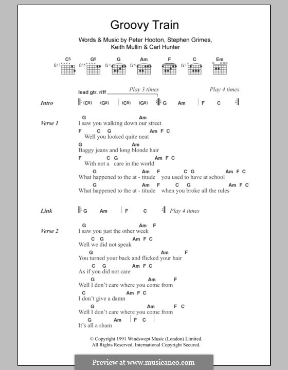 Groovy Train (The Farm): Lyrics and chords by Carl Hunter, Keith Mullin, Peter Hooton, Stephen Grimes
