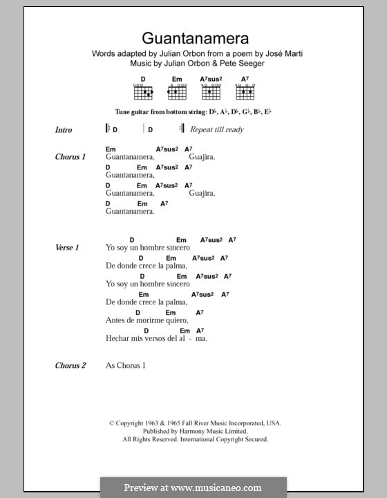 Guantanamera: Lyrics and chords by Pete Seeger