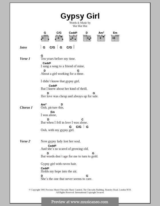 Gypsy Girl: Lyrics and chords by Wet Wet Wet