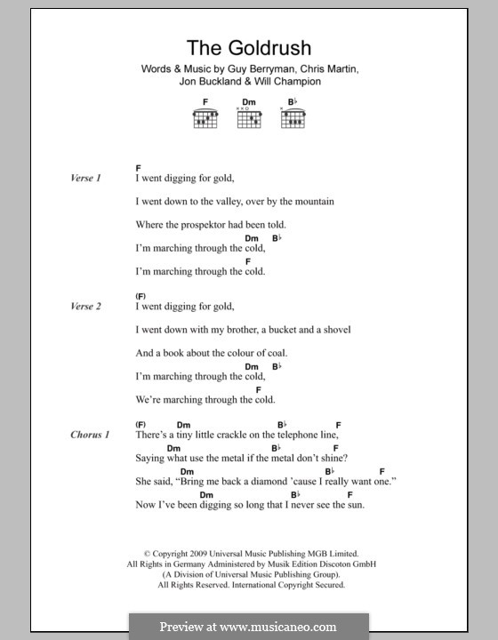 The Goldrush (Coldplay): Lyrics and chords by Chris Martin, Guy Berryman, Jonny Buckland, Will Champion