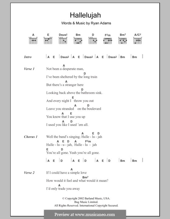 Hallelujah: Lyrics and chords by Ryan Adams