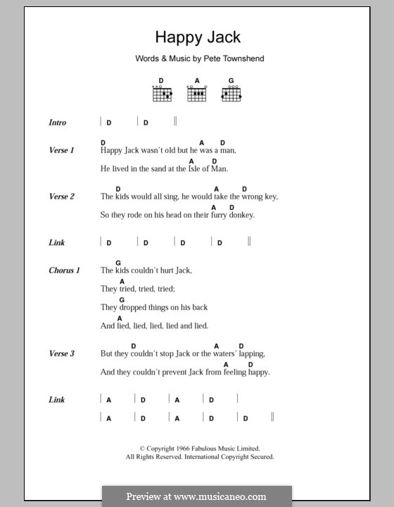 Happy Jack (The Who): Lyrics and chords by Peter Townshend