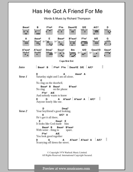 Has He Got a Friend for Me: Lyrics and chords by Richard Thompson