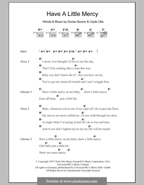 Have a Little Mercy: Lyrics and chords by Clyde Otis, Dorian Burton