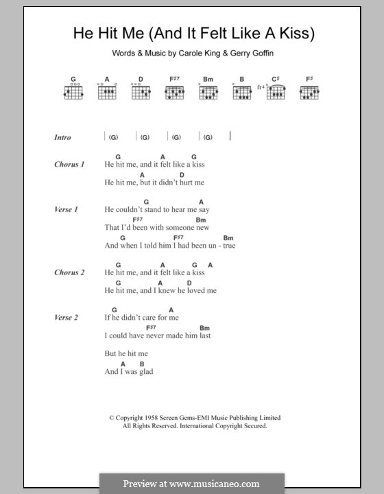 He Hit Me (And It Felt Like a Kiss): Lyrics and chords (The Crystals) by Carole King, Gerry Goffin