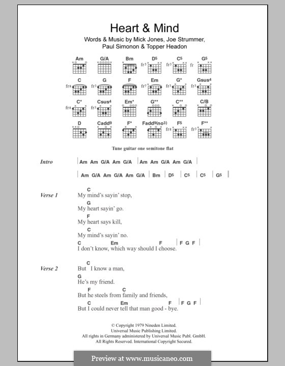 Heart and Mind (The Clash): Lyrics and chords by Joe Strummer, Mick Jones, Paul Simonon, Topper Headon