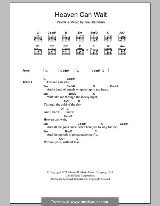 Heaven Can Wait (Meat Loaf): Lyrics and chords by Jim Steinman