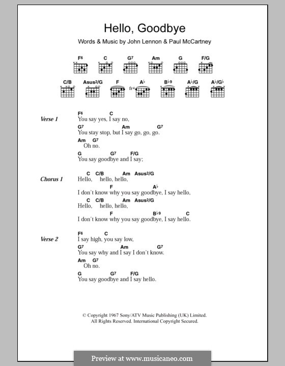 Hello, Goodbye (The Beatles): Lyrics and chords by John Lennon, Paul McCartney