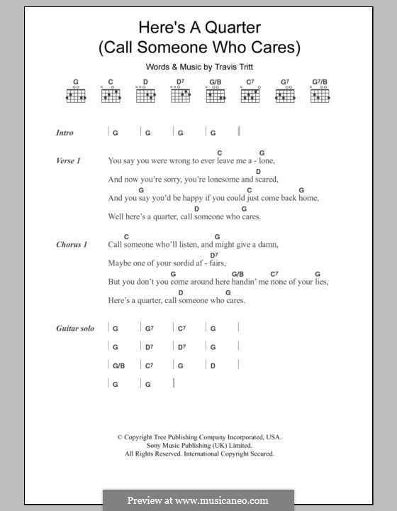 Here's a Quarter (Call Someone Who Cares): Lyrics and chords by Travis Tritt