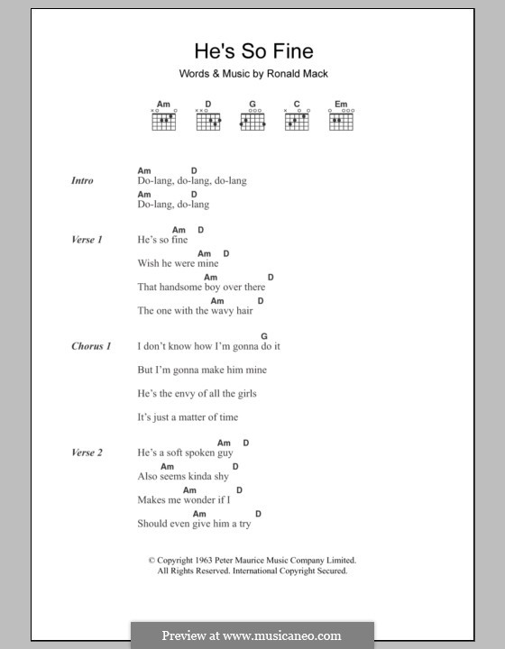 He's So Fine (The Chiffons): Lyrics and chords by Ronald Mack