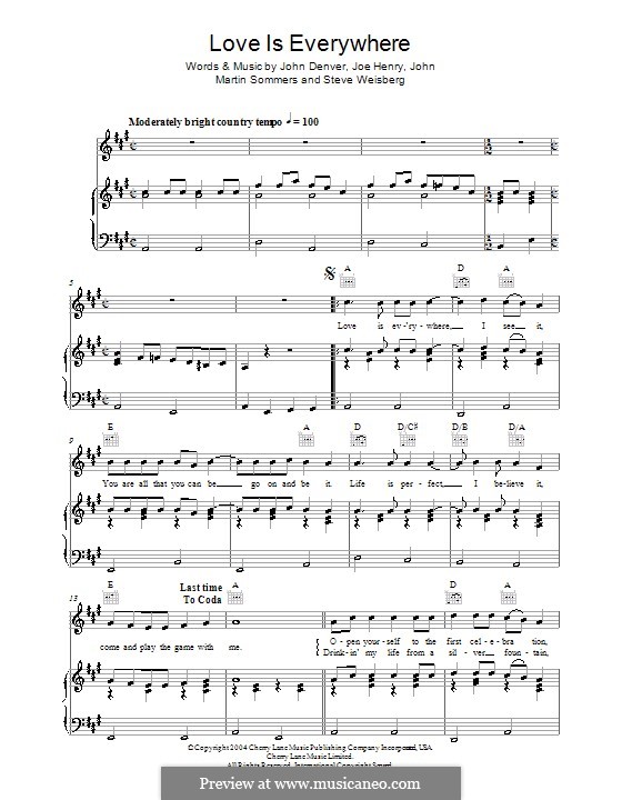 Love Is Everywhere: For voice and piano (or guitar) by Joe Henry, John Denver, John Martin Sommers, Steve Weisberg