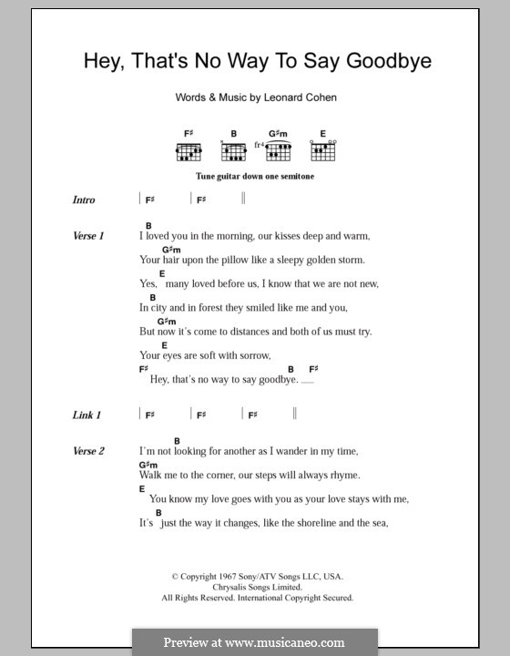 Hey, That's No Way to Say Goodbye: Lyrics and chords by Leonard Cohen