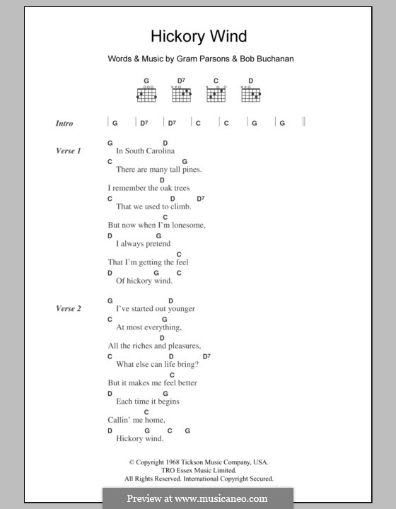 Hickory Wind: Lyrics and chords by Bob Buchanan, Gram Parsons