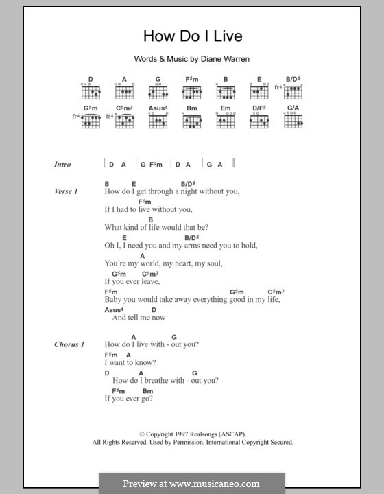 How Do I Live (LeAnn Rimes): Lyrics and chords by Diane Warren