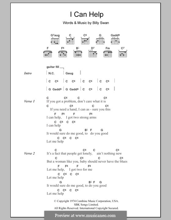 I Can Help: Lyrics and chords by Billy Swan