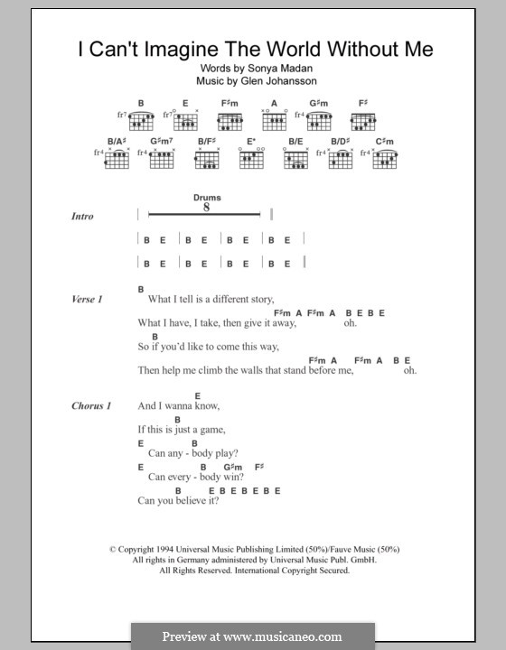 I Can't Imagine the World without Me (Echobelly): Lyrics and chords by Glen Johansson