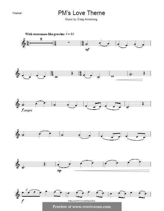 P.M.'s Love Theme (from Love Actually): For clarinet by Craig Armstrong