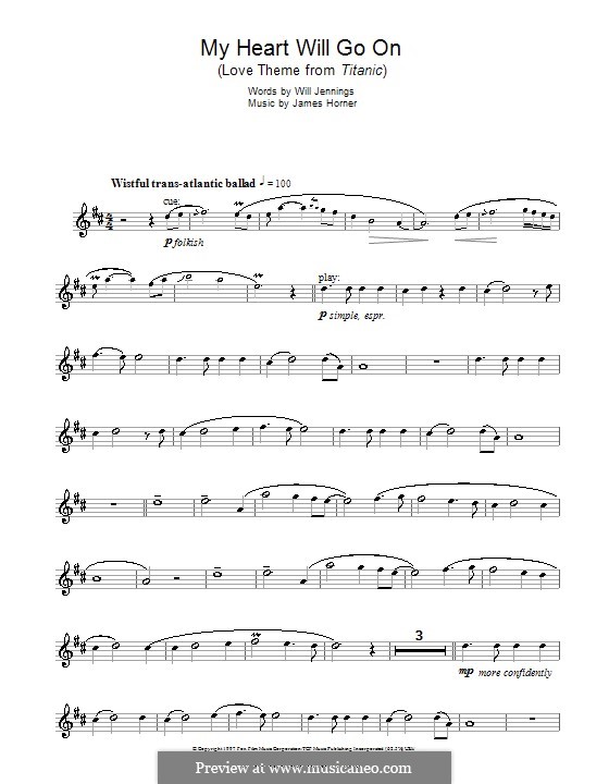 Instrumental version: For alto saxophone by James Horner